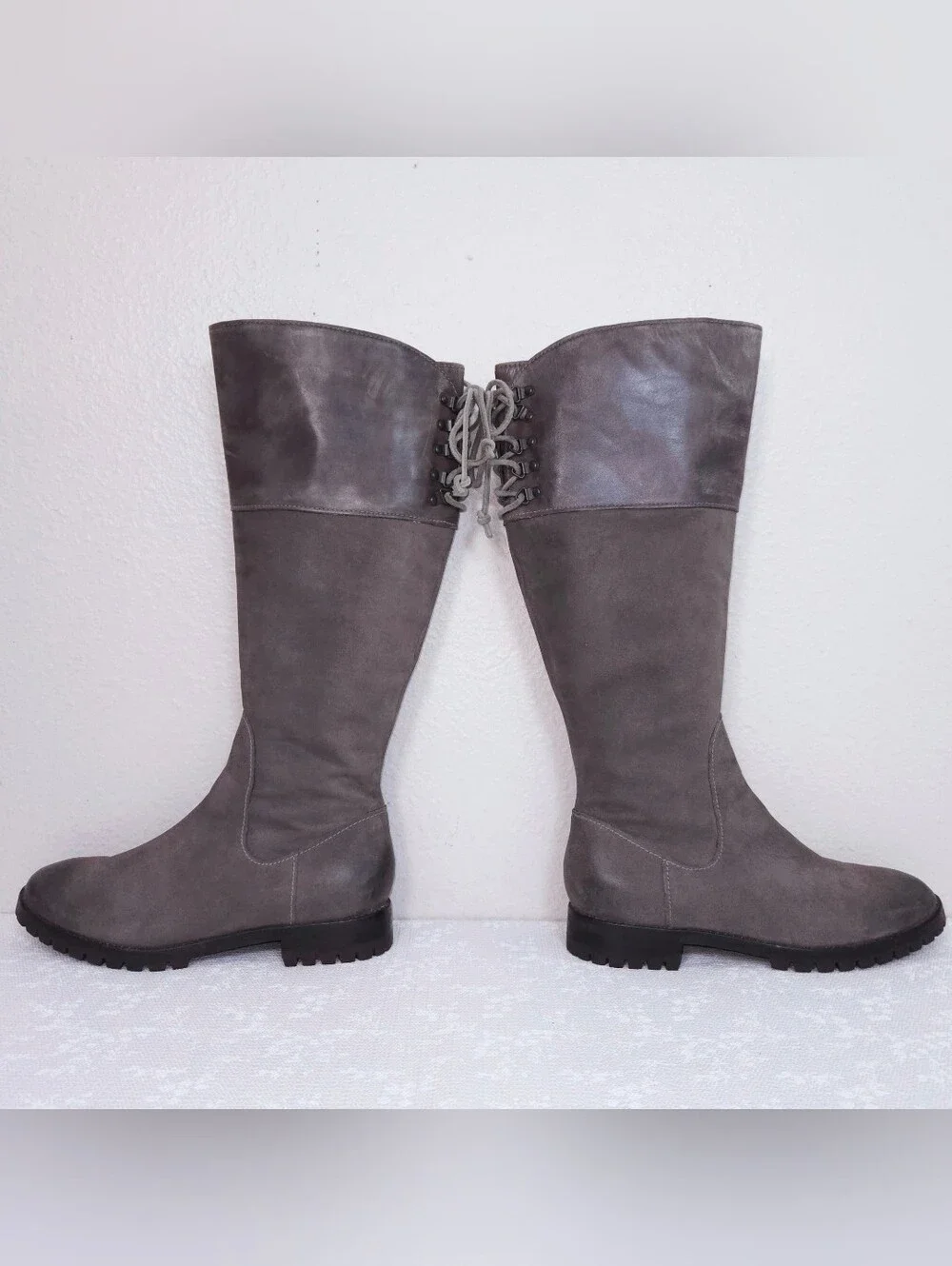 COLE HAAN Air Kensington Riding Boots US 9.5 Nubuck Leather Lace-Up Calf Tall